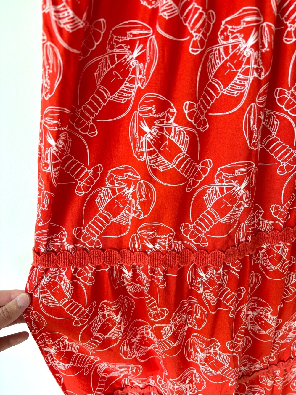 Mira Red Lobster Print Midi Sundress Smocked Sleeveless Tiered Plus Size - Picture 4 of 8